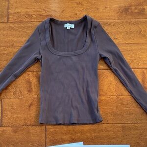 Women's Ribbed Long Sleeve Top - Dark Brown